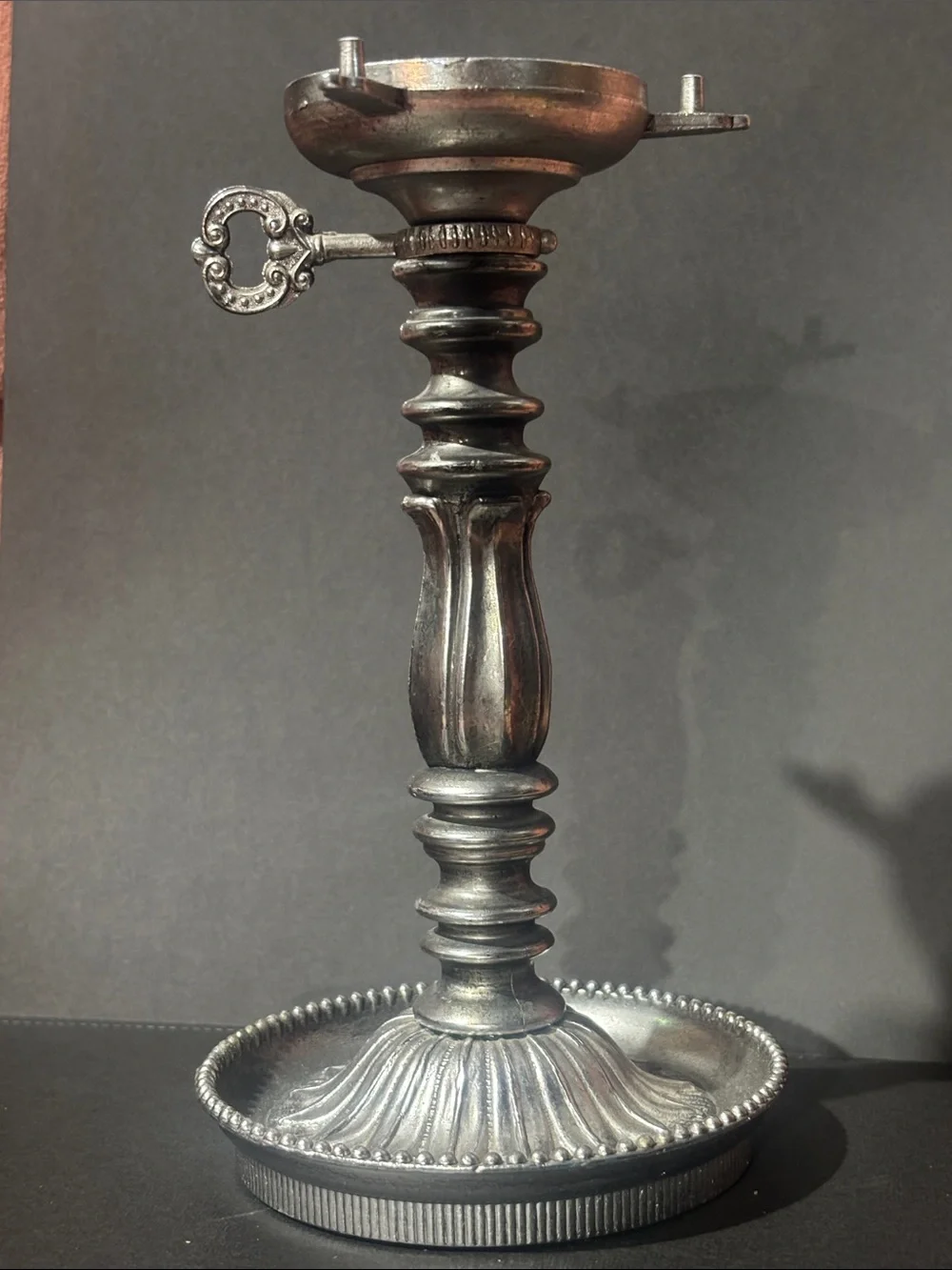 Vintage silver tone pillar candlestick ornate decorative metal home decor